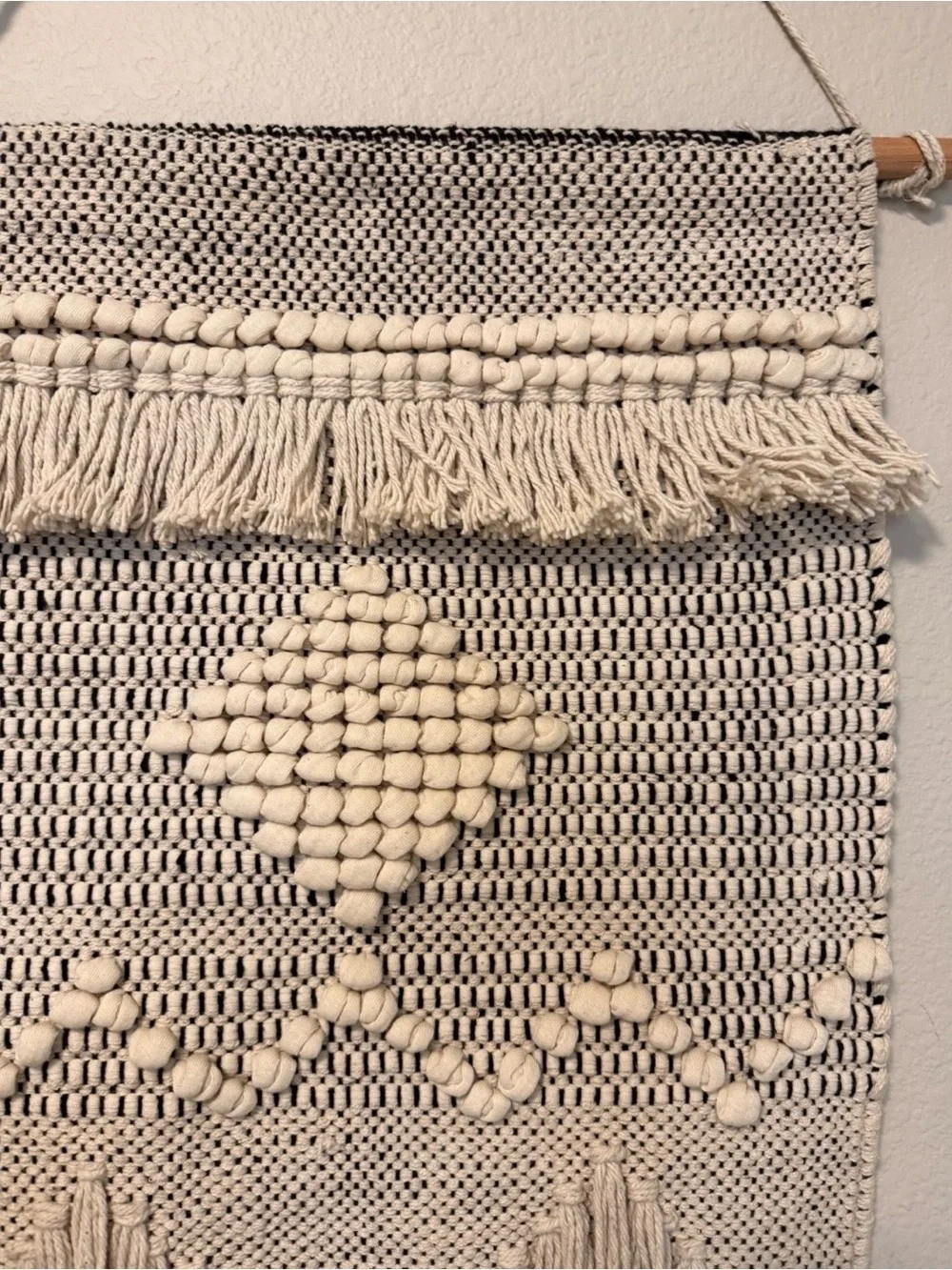 Boho Macrame Cream Textured Macrame Tapestry with Fringe